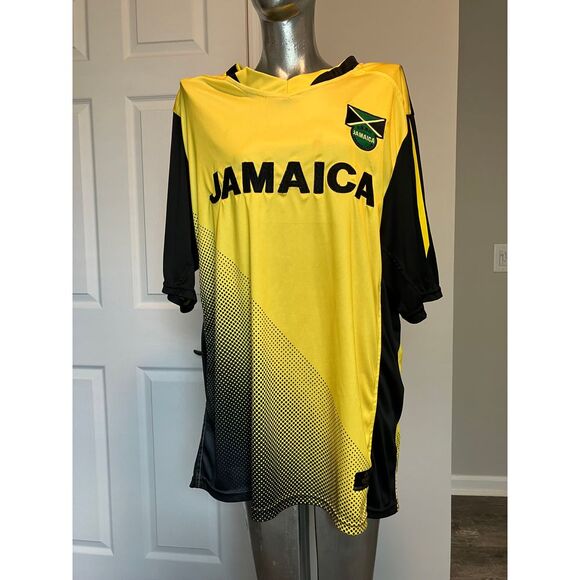 ORRO Men's Yellow/Black/Green Jamaica Soccer Football Club Dri-Fit Jersey Shirt - Picture 1 of 10